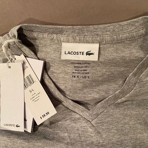 NWT - Mens Large Lacoste  grey V neck long sleeve pima cotton shirt